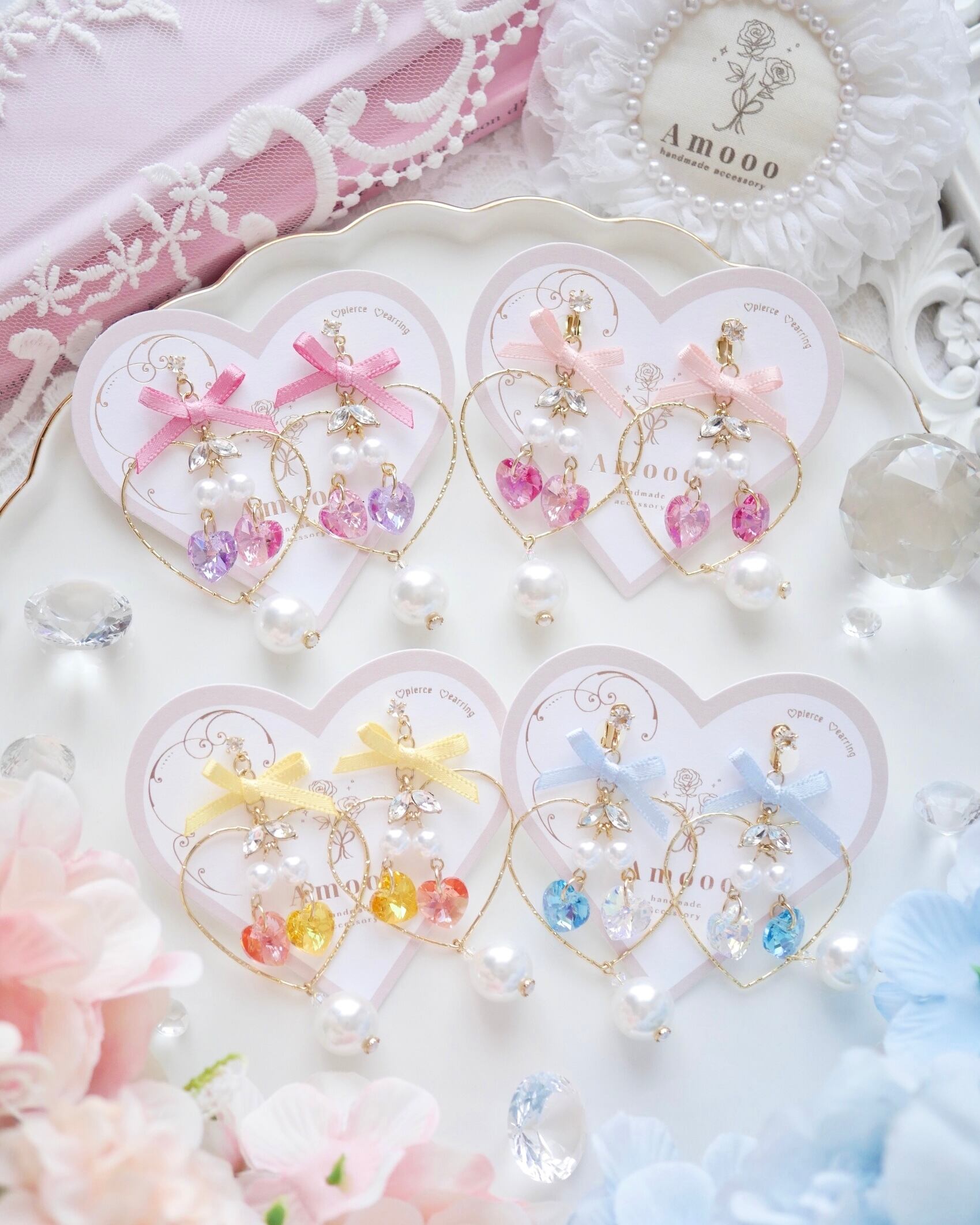 ハンドメイド】015 本物ハートいちごとパールのイヤリング/ピアス 758 