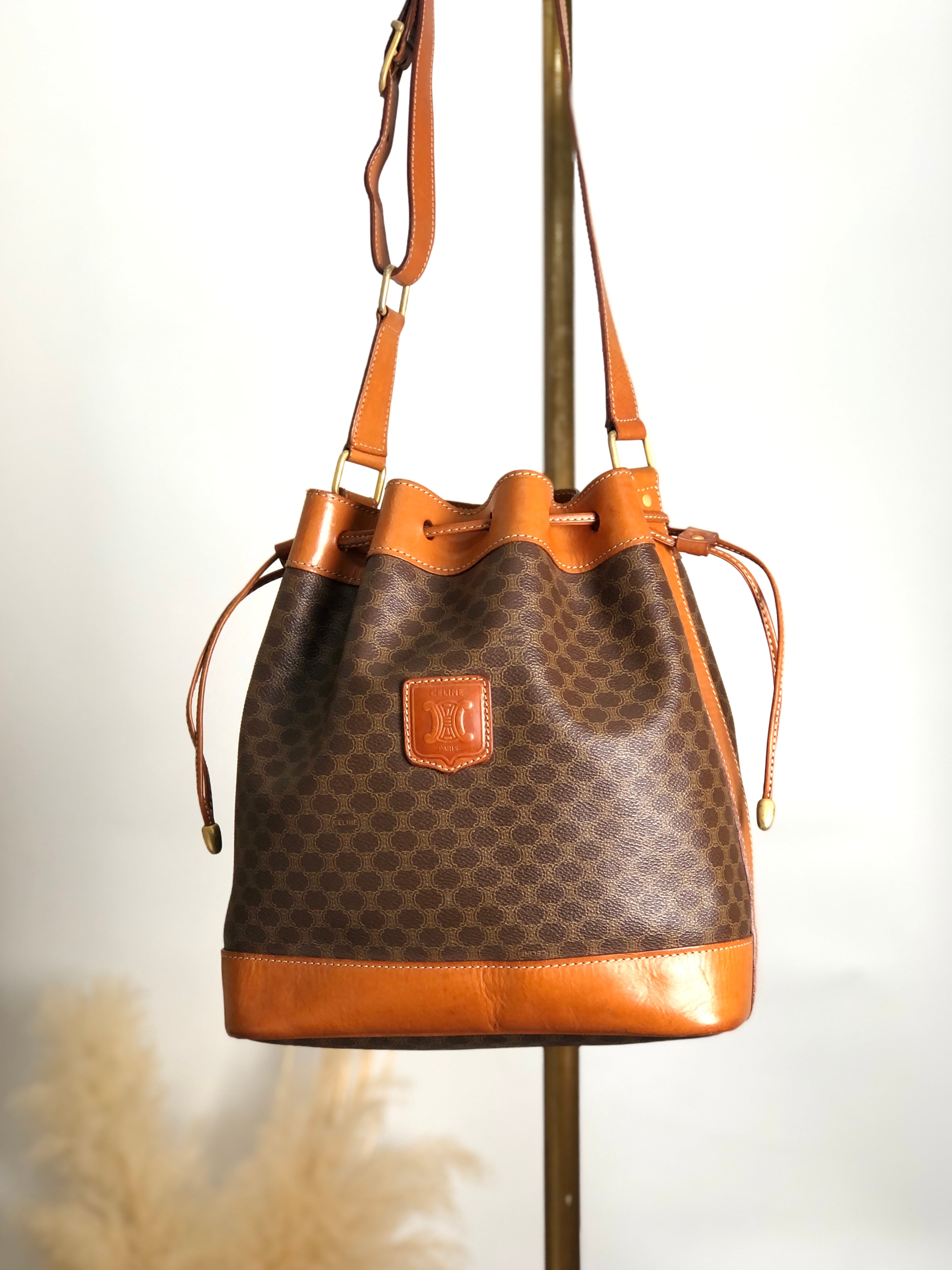 CELINE セリーヌ マカダム ショルダーバッグ ブラウン ブラゾン型押し