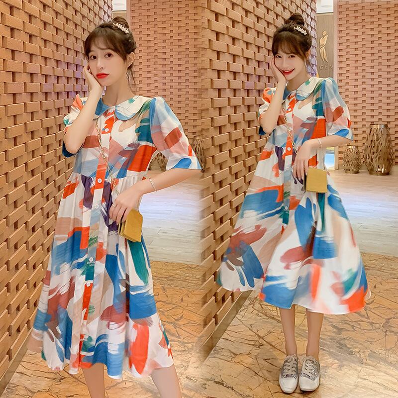 【新作】【送料無料】 マタニティドレス2019夏のファッションカラフルなシフォンルーズマタニティドレス新しい襟プラスサイズのマタニティドレス-アリババ 大きめサイズ サマー 夏物 expec244886270691