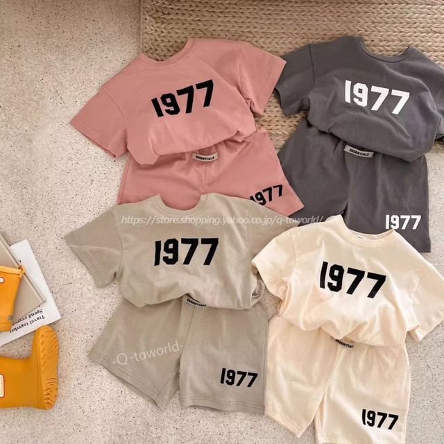 【80㎝-130㎝】セットアップ　1977　半袖　2点セット　コットン　カジュアル　男の子　子供服 人気　韓国子供服　子供服