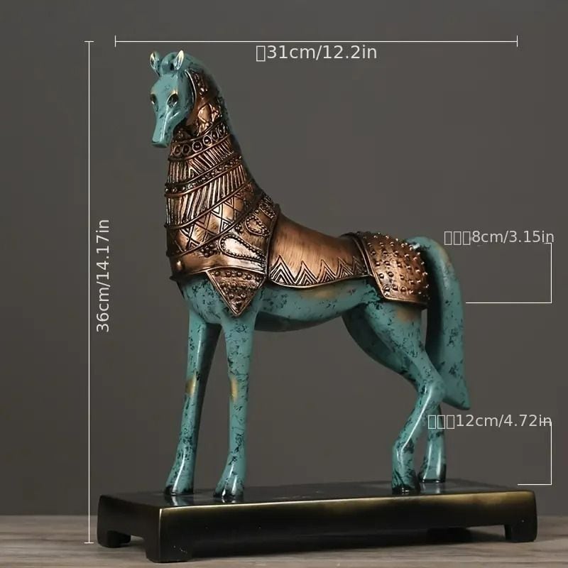 置物 馬 戦馬 ホース オブジェ 中国風 かっこいい ブルー ブロンズ