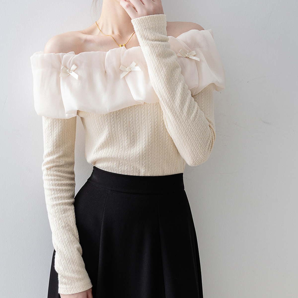 Obli リボンオフショルダートップス リボンオフショルダートップス | TOPS | OBLI