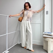水彩柄シアーハーフ袖PO/ベージュ