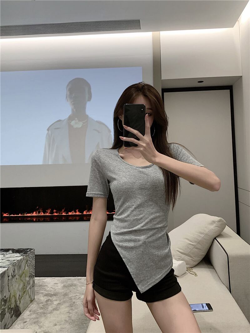 Tシャツ ストレッチトップス サマースタイル エラスティック 伸縮 夏物 ブラックストロベリース80142955294