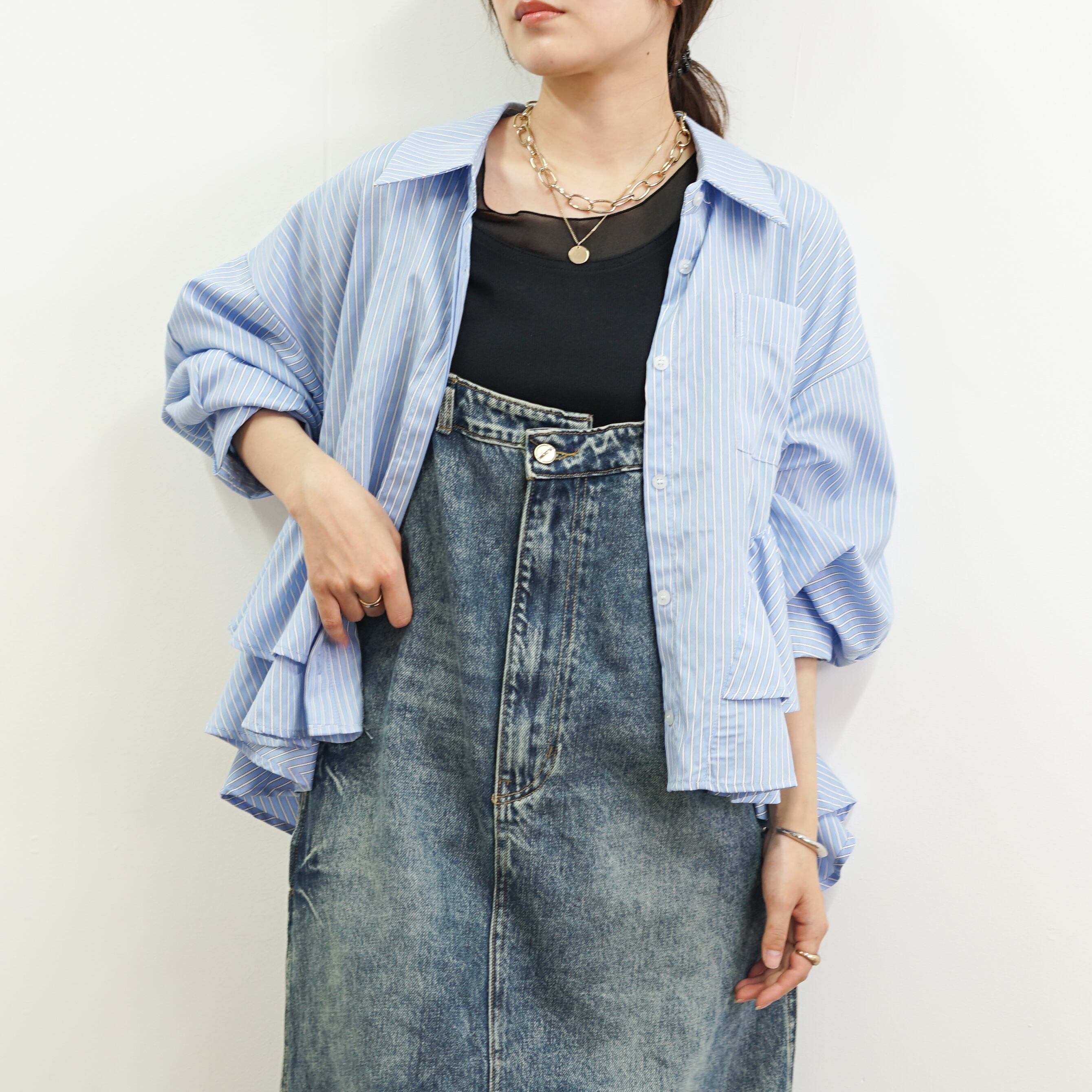 ♧洗えるシルク バックロングシャツグレーフリーサイズ