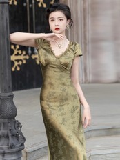 【0017】Elegant Open Back Lace-Up Short Sleeve Dress