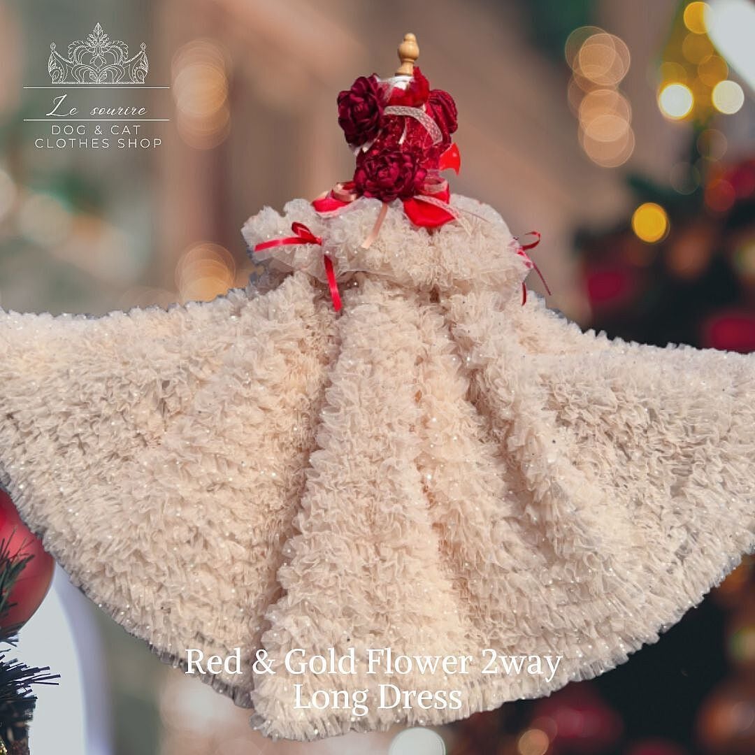 ♡*様 赤いフラワー装飾ロングドレス｜ピンク赤、リボンのウェディング