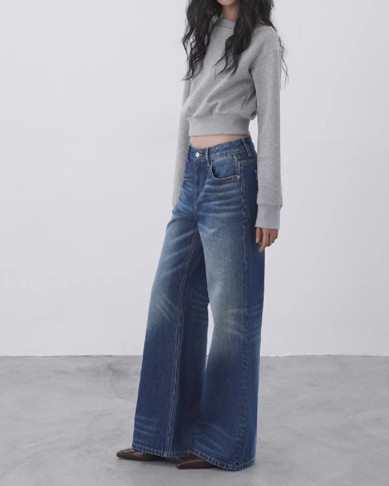 ワンショルダー 長袖 クロップド丈 スウェット 2color A0838 - 4