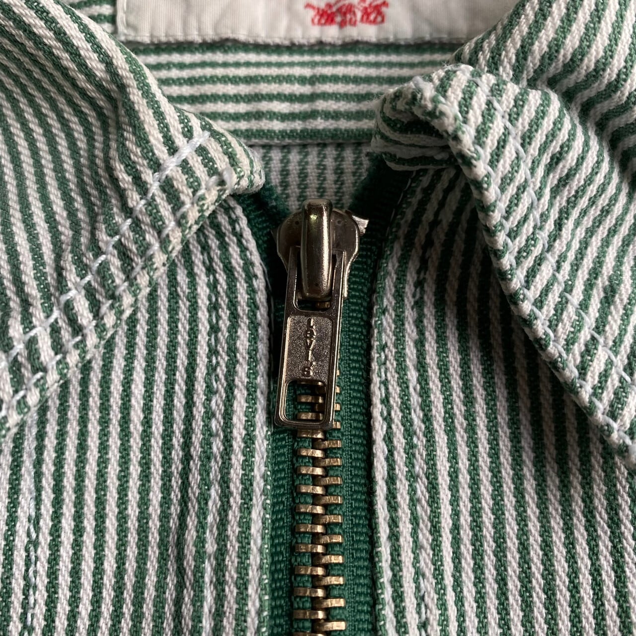 90年代 ヴィンテージ Levi’s リーバイス ハーフジップ ヒッコリーストライプ プルオーバーワークシャツ メンズL相当 古着 グリーン 緑 90s ビンテージ【長袖シャツ】【CS2209a-30】 | cave 古着屋【公式】古着通販サイト powered by BASE