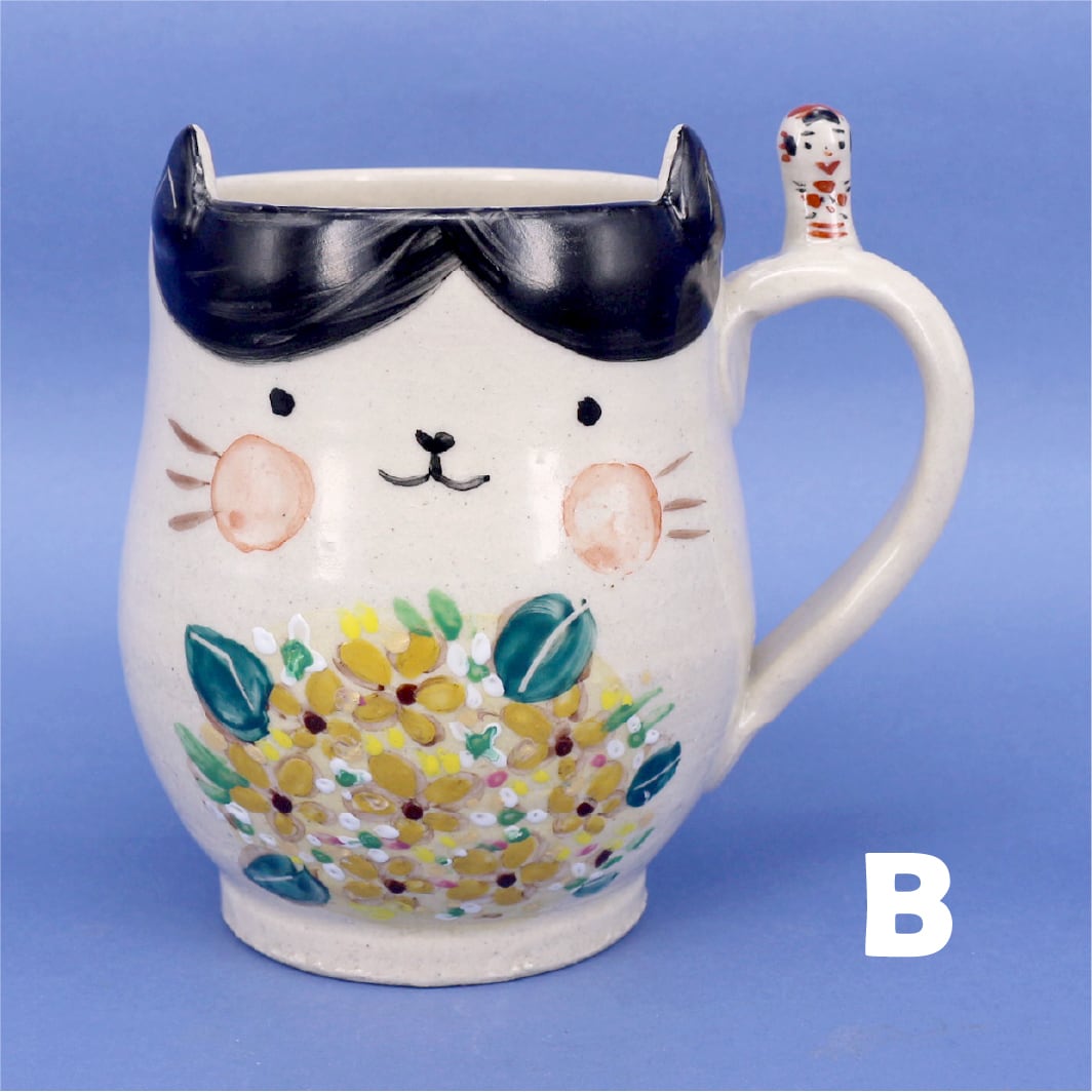 鈴木ハツミ 】こけし付きマグカップ ネコ | GINZA HAKKO 木の香