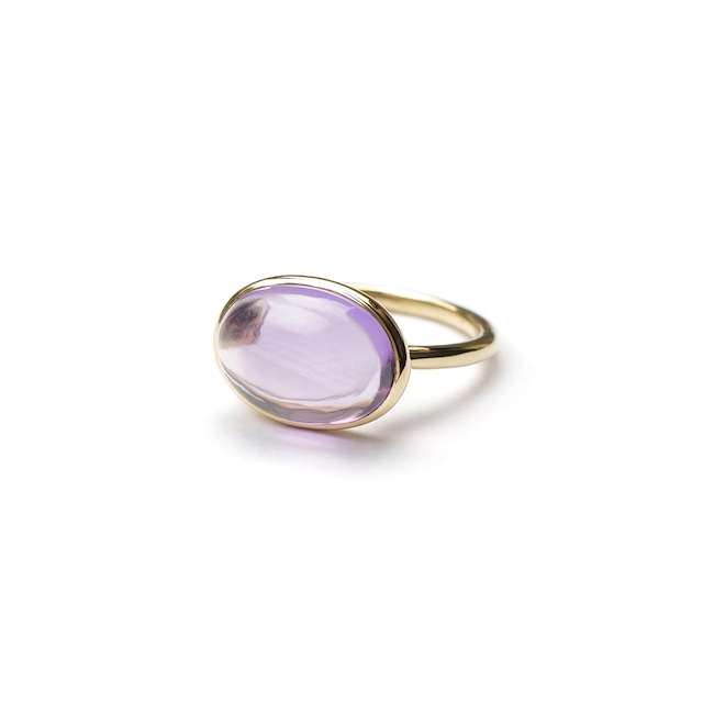 S925 OVAL STONE RING GOLD -Amethyst-