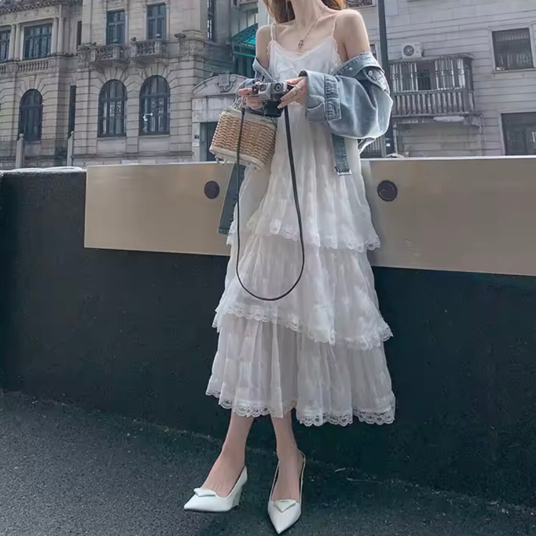 レースティアードキャミソールワンピース