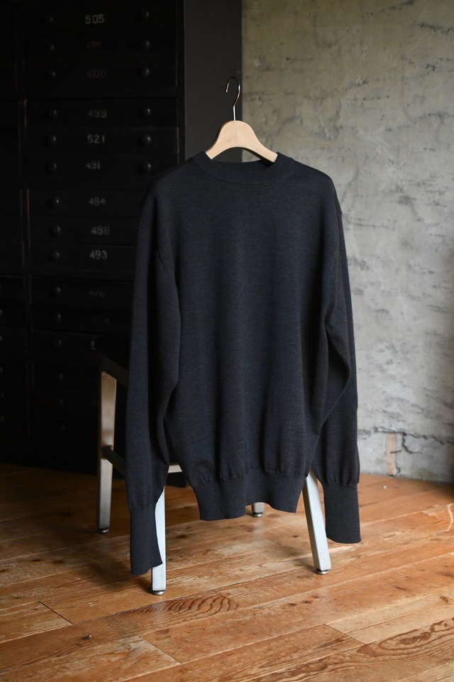 BATONER / BABY WOOL CREW NECK (Melange Black)