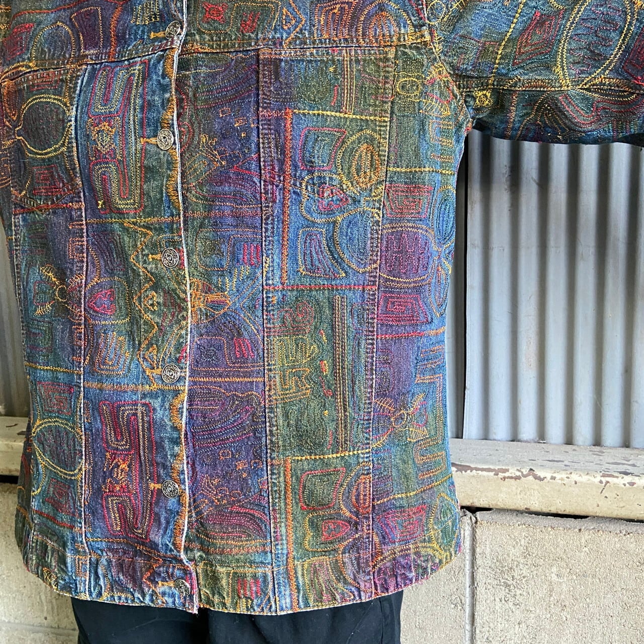 CHICO'S DESIGN 総柄刺繍 デニムジャケット レディースL相当 古着