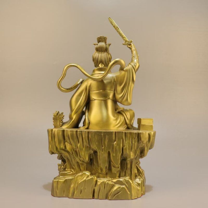 九天玄女像 玄武元帥剣持神像 置物 オブジェ 真鍮製 鎮宅 化煞 守護神