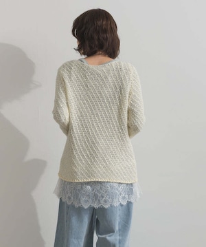 33154 裾レースロングスリーブTシャツ white