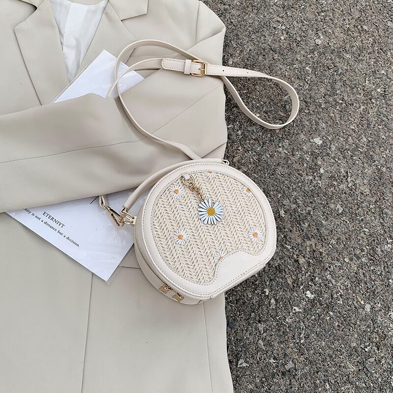 ネット赤い小さなバッグ女性のバッグ2020夏の新しいトレンディな野生のメッセンジャーバッグファッションストローショルダー小さな丸いバッグ Tiancai_Wing_Bag0501199