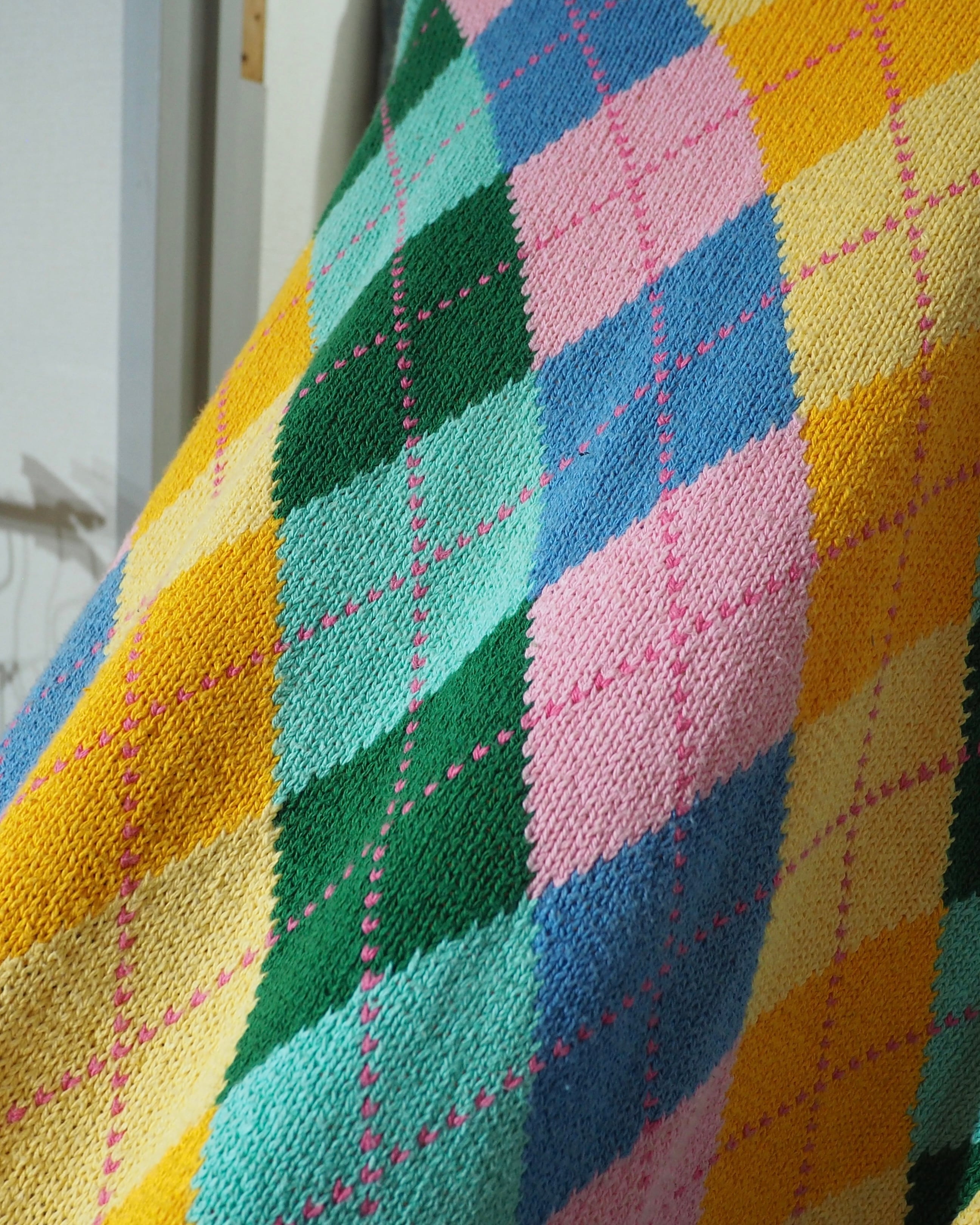 1990s ” Fine Cotton ” Colorful Pastel Argyle Pattern Vintage Knit