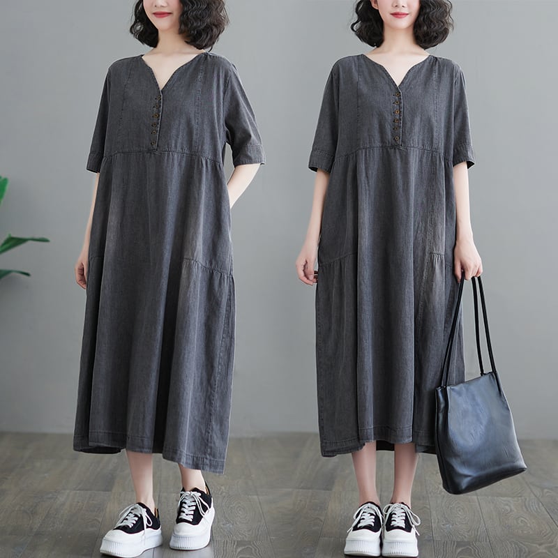 半袖プルオーバーデニムAラインワンピ10286