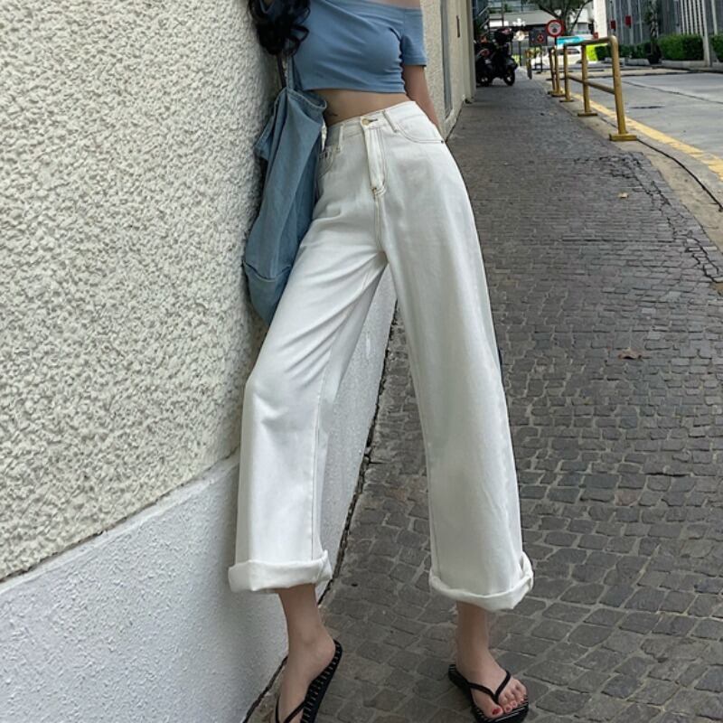 スタンダードハイウェストウェストロング薄手ジーンズ サマークロップドパンツ レトロ 夏物 YY-ファッション33662002417