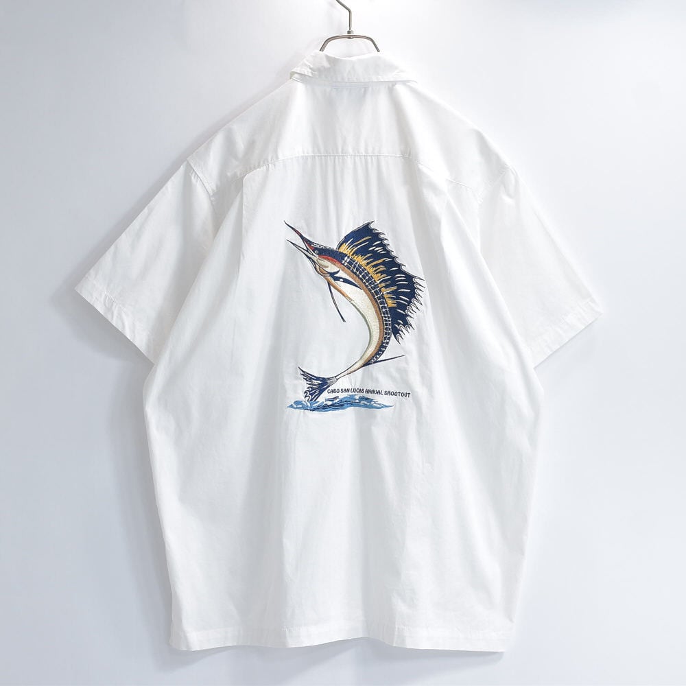 ビンテージ古着　カジキマグロ　ワイシャツ　魚釣り　ナイスデザイン　オーバーサイズ 90s メキシコ製 cabanastyle カバナスタイル セルフィッシュ