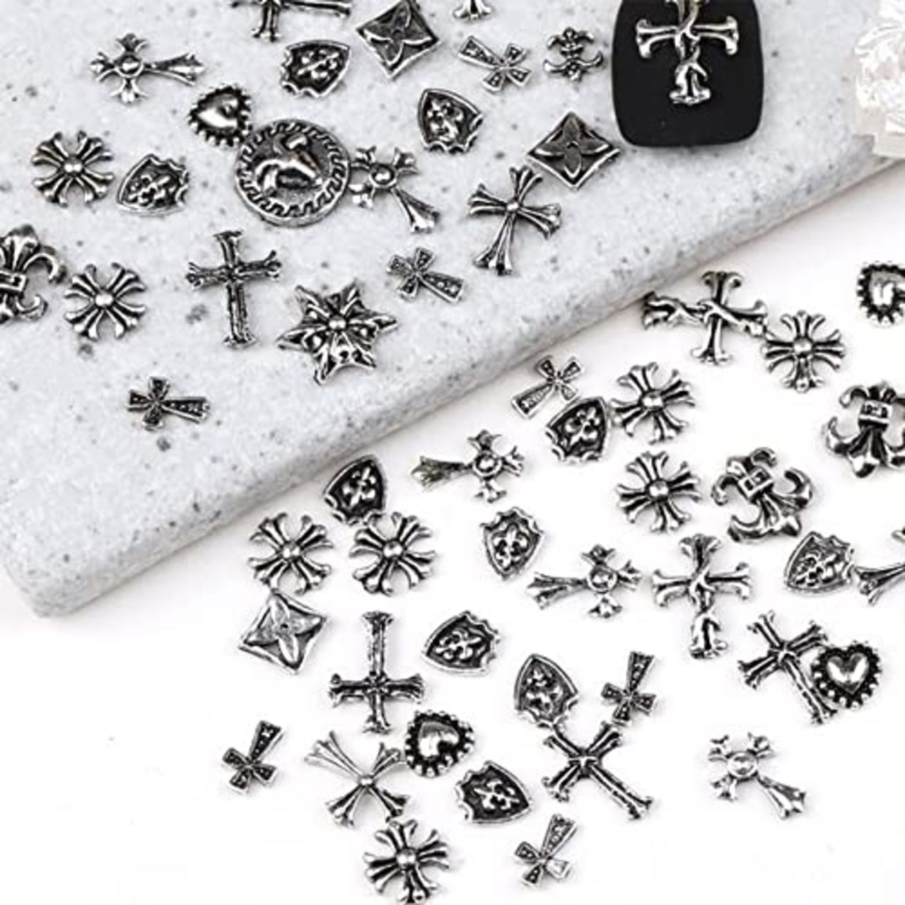 LIKENNY ネイルパーツ パンク風 メタルパーツ レトロ シルバー ネイルアート用品 DIY クラフトアクセサリー 金属パーツ 3D立体感 ネイルパーツ （50個）