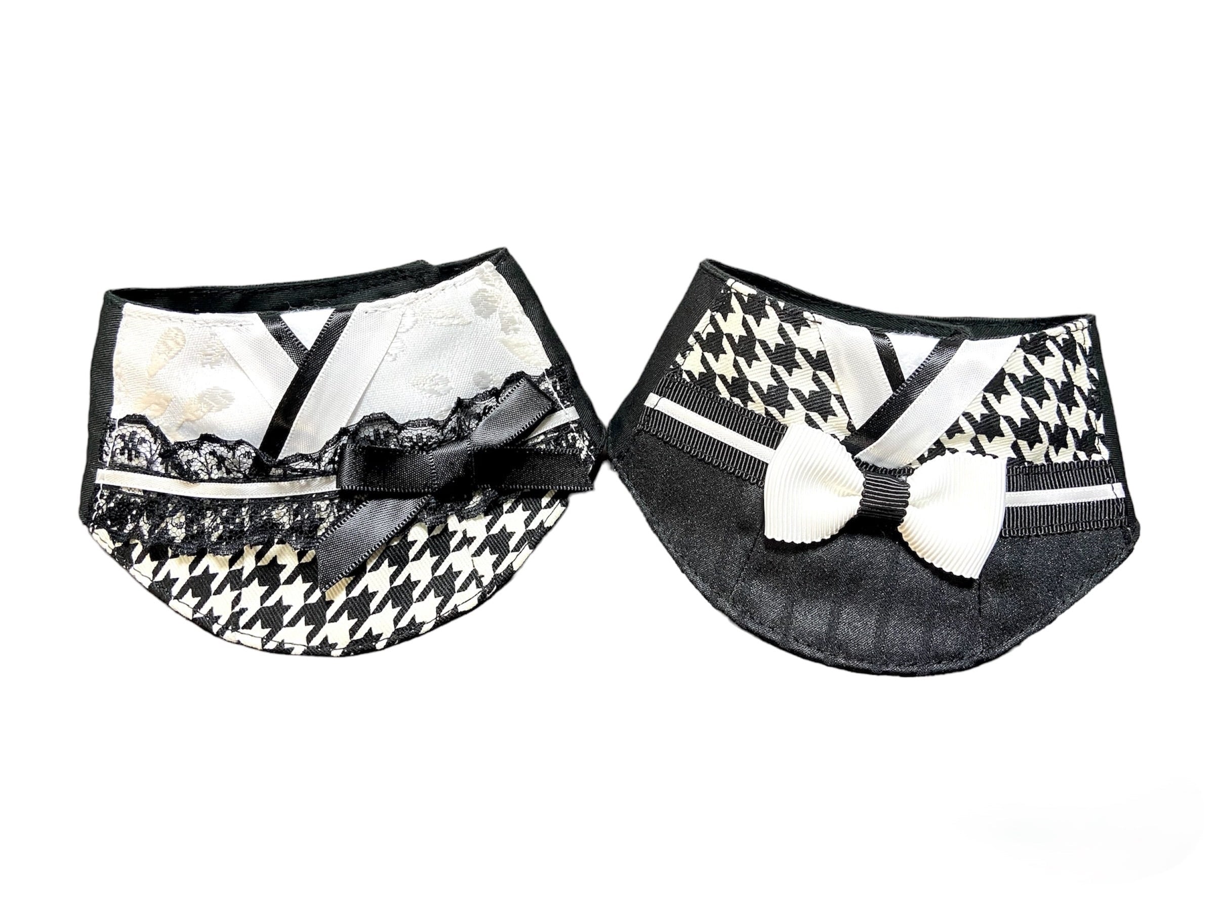 千鳥柄着物/黒リボン/白リボン