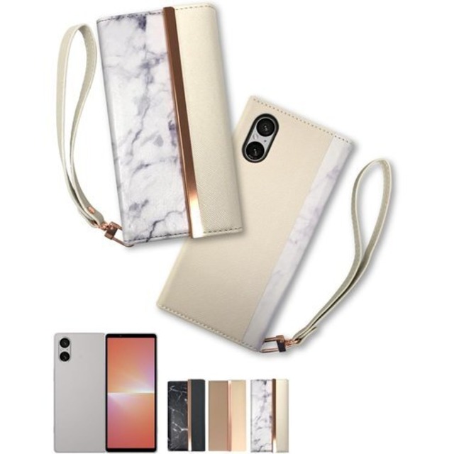 シズカウィル Xperia 5 v doo SO-53D au SOG12 モバイル simフリー XQ-DE44 手帳型 ケース カバー iFounda スマホケース ストラップホール ストラップ付 1個入り WHITE 2147