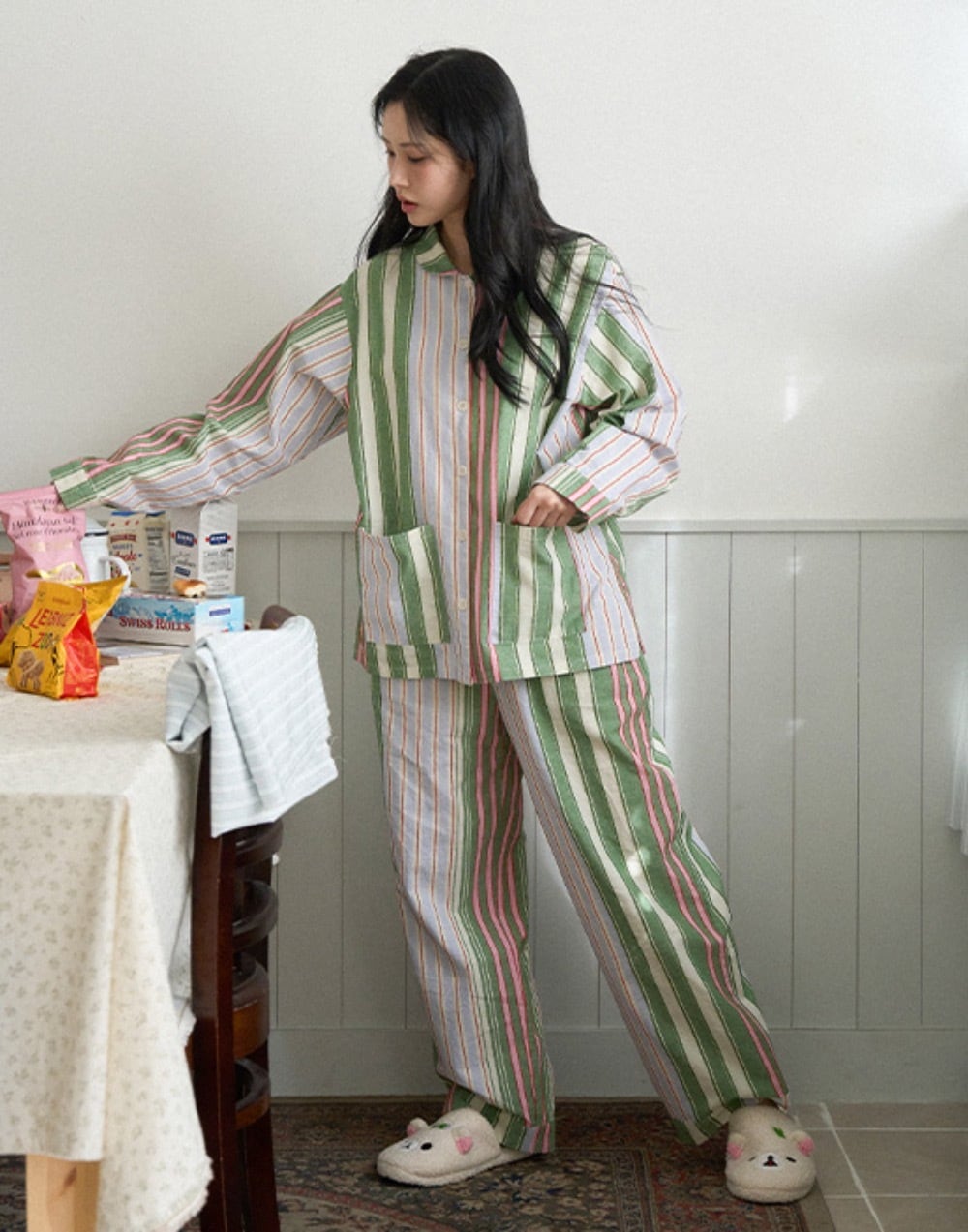Human/予約【noutti】POPPY STRIPE PAJAMA（PINK & GREEN）