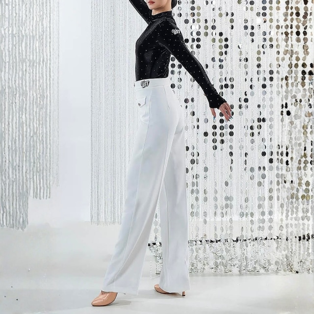 ハイウエスト ワイドレッグ センタープレス ダンスパンツ 2col D00605