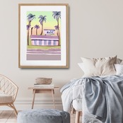 Motel|カラフル×レトロのカリフォルニアドローイングアートポスター|西海岸風インテリアに映えるおしゃれ壁掛けアートA2ポスター