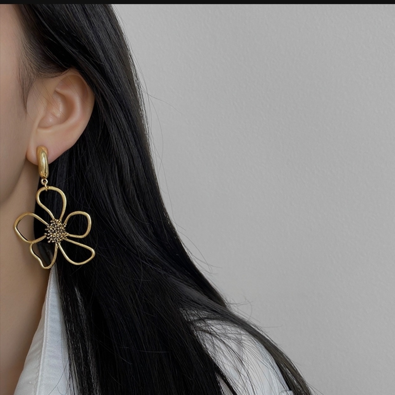 フラワー ゴールド ドロップピアス  90031