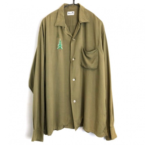 Vintage Open Collar Rayon Shirt [1960s] [Pleasure King] Vintage Open Collar Rayon Shirt