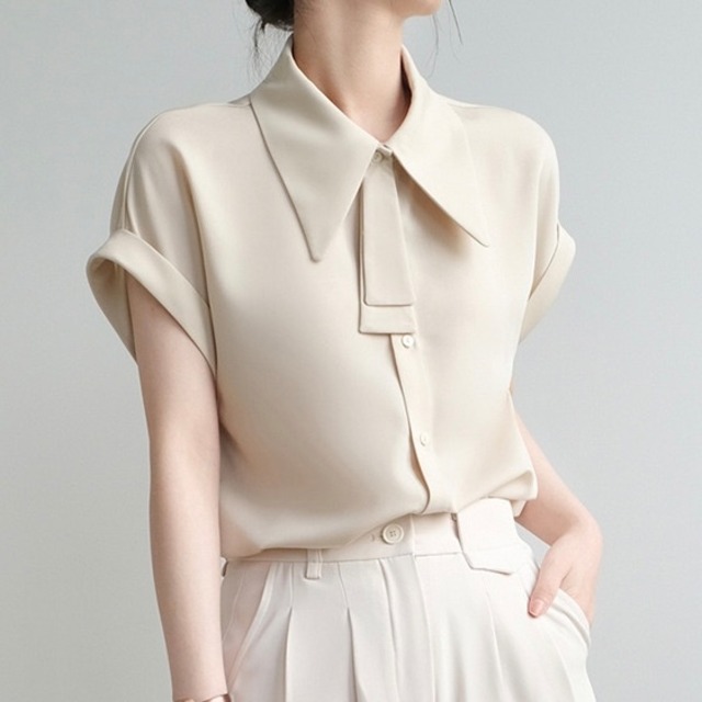 無地ラペル半袖シャツ　YH9443