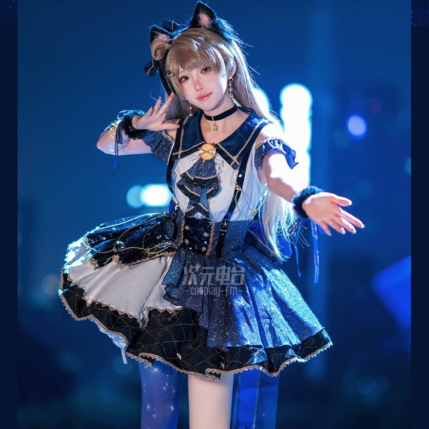 アイドル衣装｜紫チェックオフショルOPセット（黒×紫）ライブ・生誕祭