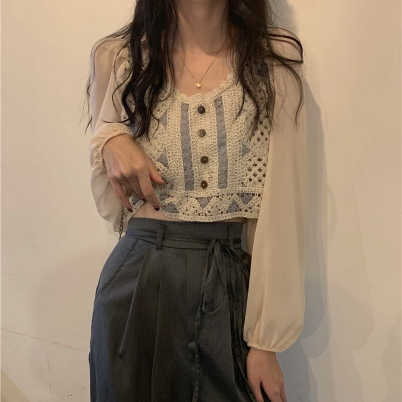 シャツ スプリングスタイルショートトップス ロング 春物 スクウェア ステッチ 1号婦人73369093829