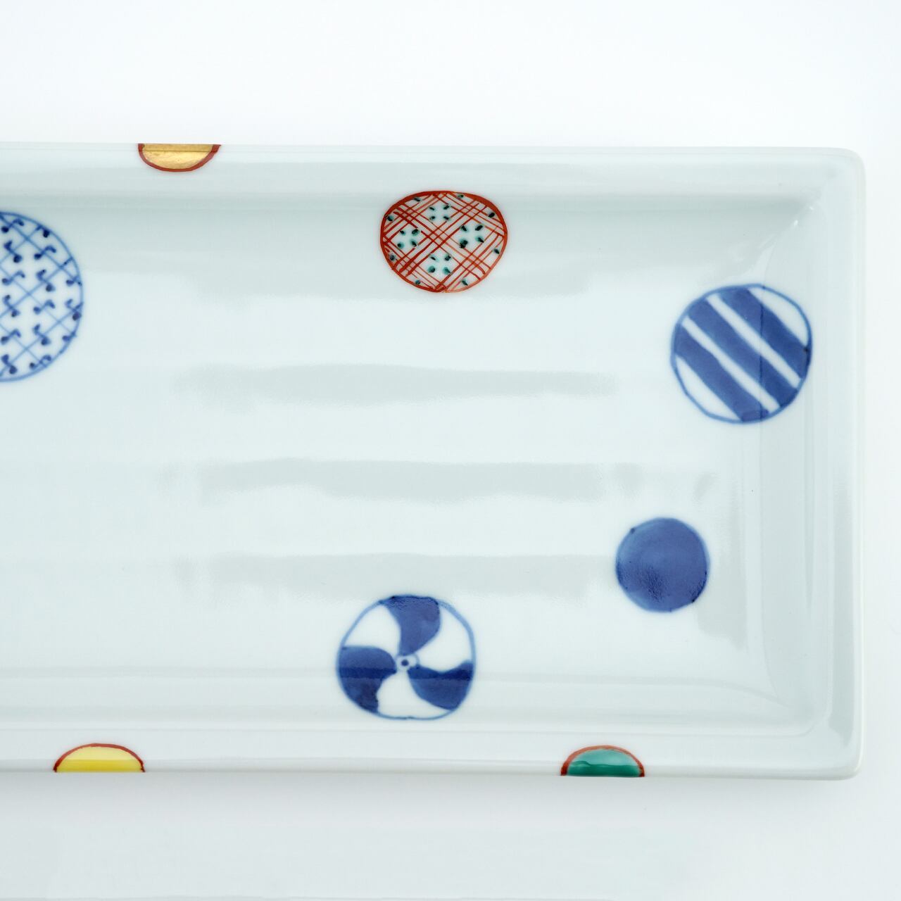 染錦地紋丸紋長角焼皿 | 福珠窯ファクトリーショップ