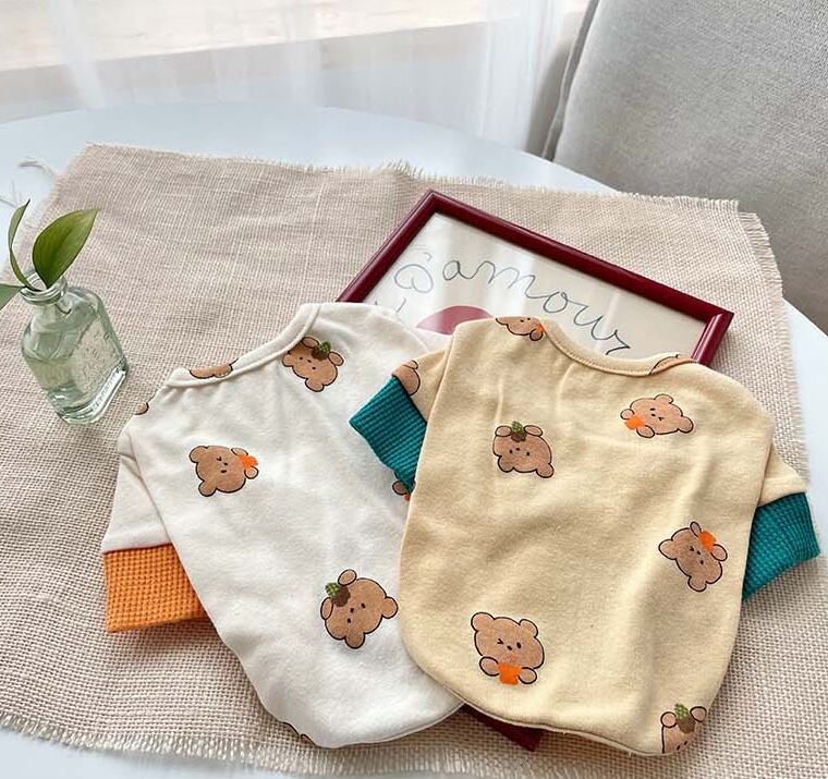 chibi kuma t-shirt XS ~ XL  2color  /  犬服 春夏 新作 可愛い 犬の服 トップス 長袖 ドッグウェア お揃い クマちゃん ワンコ服