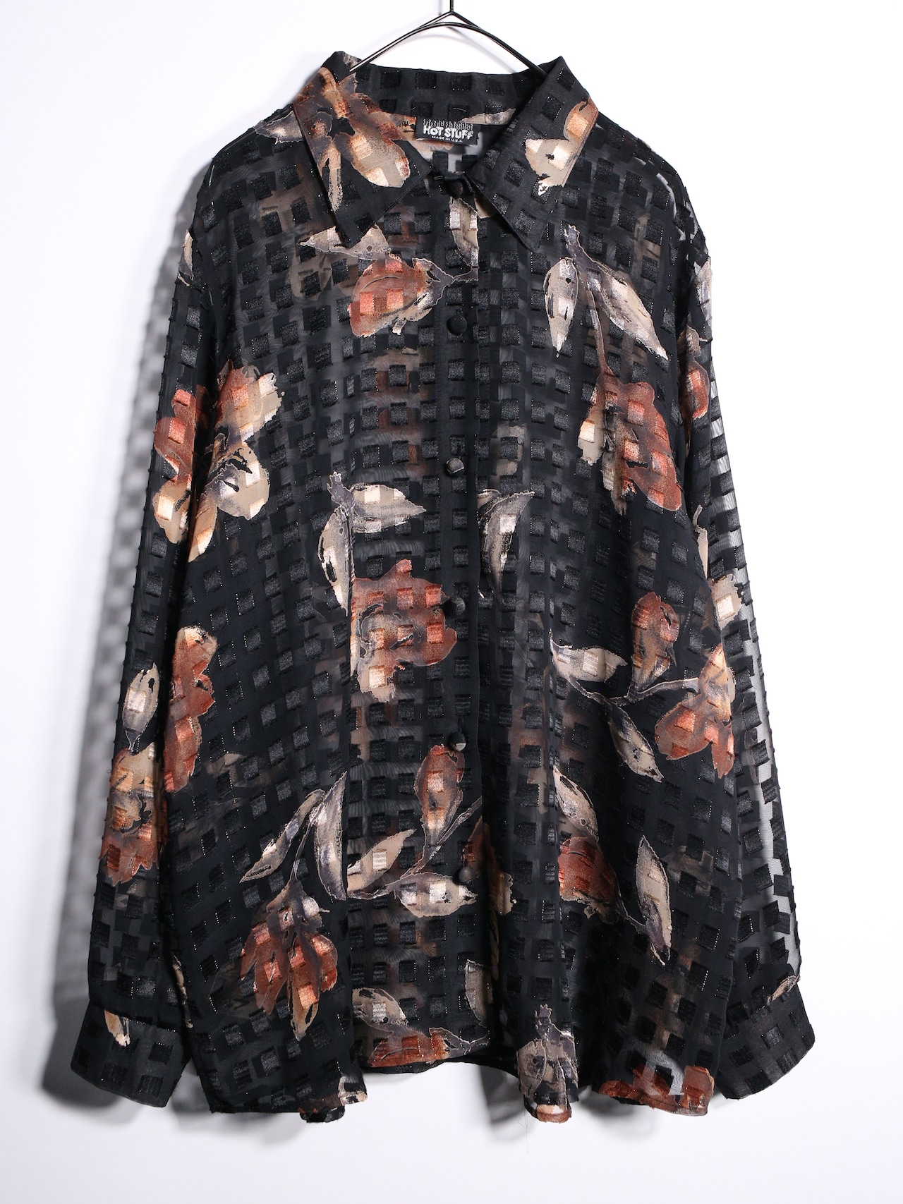 flower and square full pattern over silhouette shirt - 7