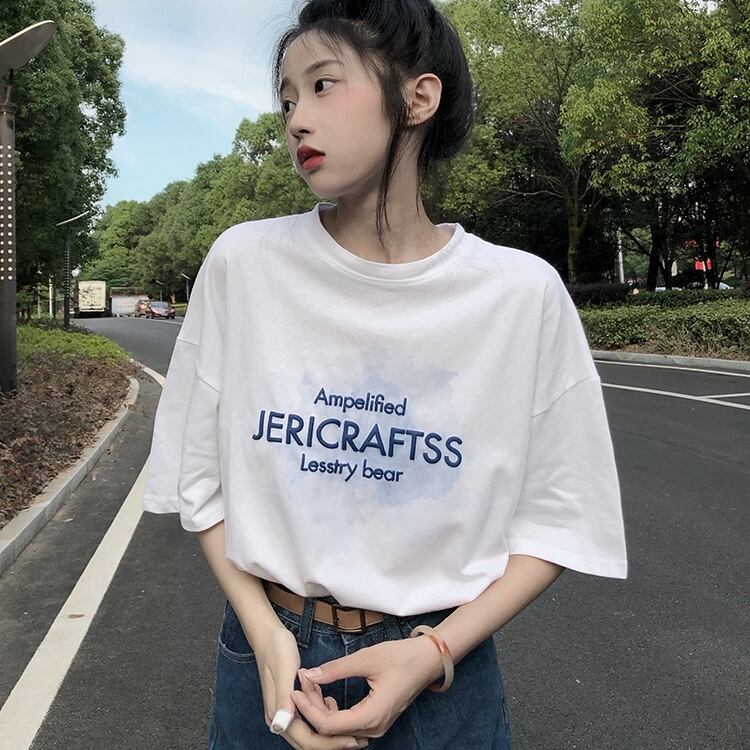 レディース　Tシャツ　バルーン袖　プリントTシャツ　韓国