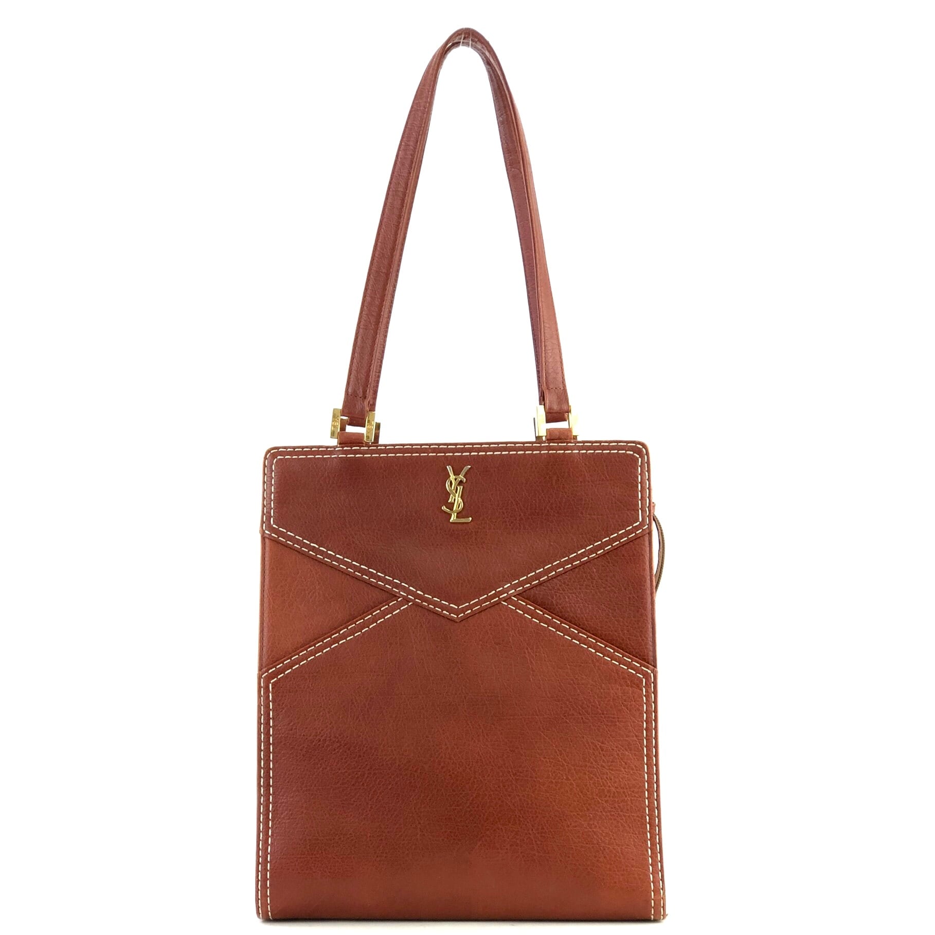 サンローラン ブラウン レザー トートバッグ YSL ブラウンレザートート