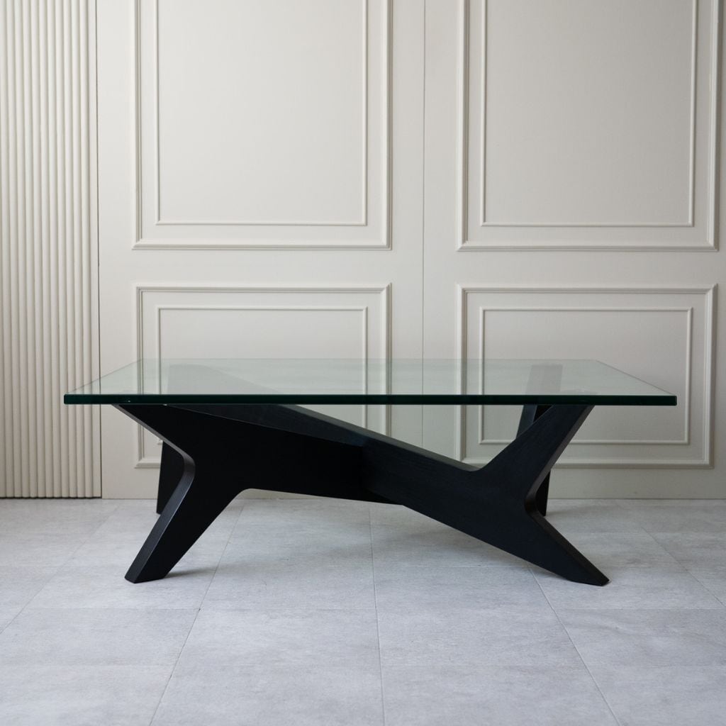 Cross Coffee Table Black Glass-Top / クロスコーヒーテーブル