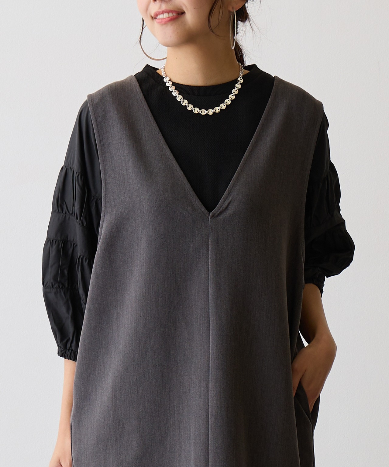 No.58513 ギャザースリーブドッキングプルオーバー Black