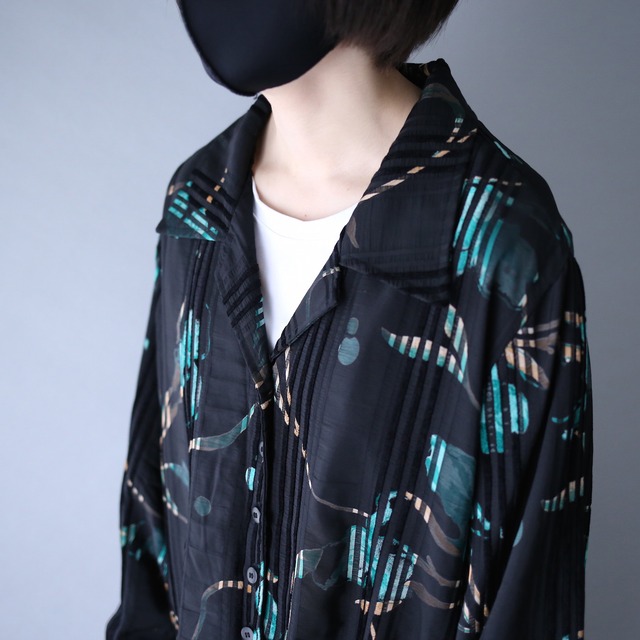 art pattern and stripe 3D pattern loose open collar shirt