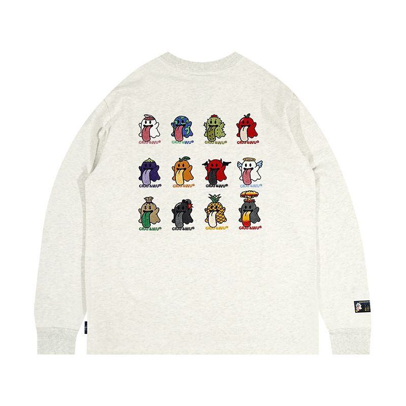 ストリート GRAF&WU ゴーストキャラ刺繍 ロングTシャツ T307 | wshot ストリート GRAF&WU ゴーストキャラ刺繍 ロングTシャツ T307 | wshot