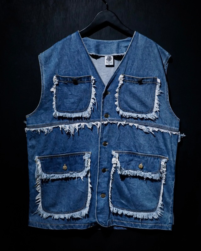 【WEAPON VINTAGE】Pocket Gimmick × Fringe Design Vintage Denim Vest