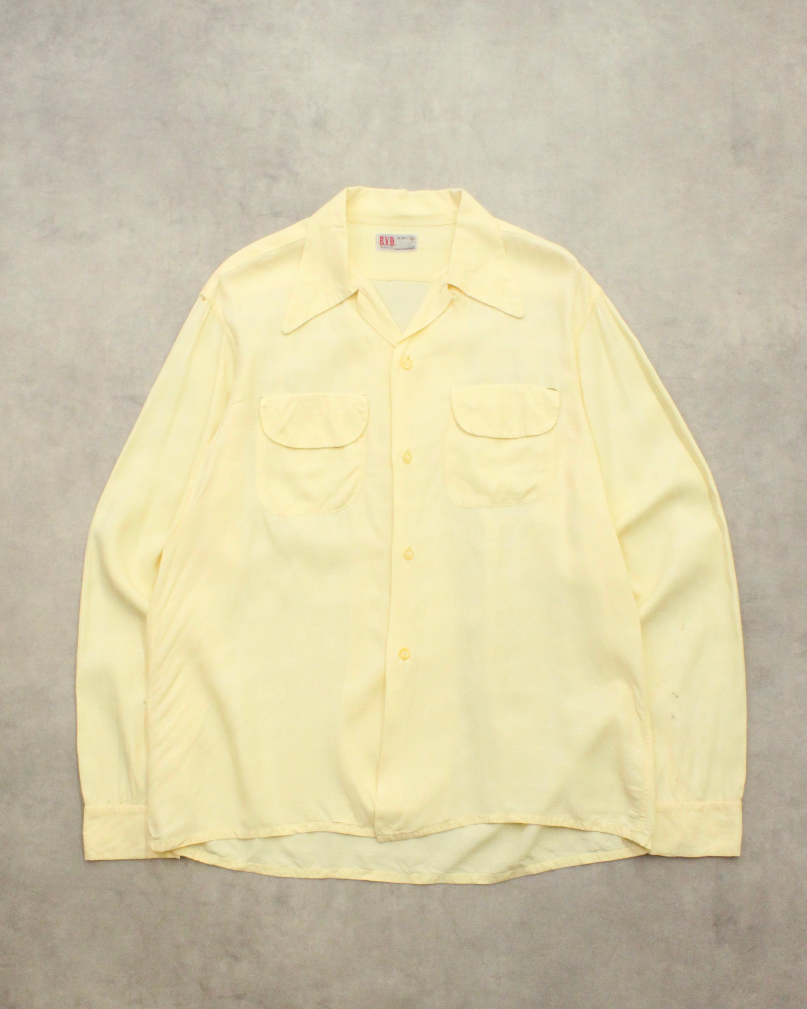 50s gentry レーヨンシャツ　ナイロンシャツ 50s B.V.D. Jacquard Pattern Rayon Satin Open Collar Shirt | VOLAR