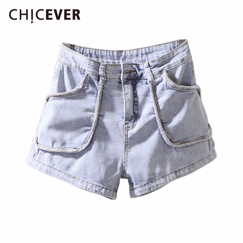 CHICEVERダイヤモンドデニムパンツレディースチュニックウエストポケットワイドレッグショーツ2020年夏タイド サマー 夏物 ブルマー ワイドパンツ 6base598837080628