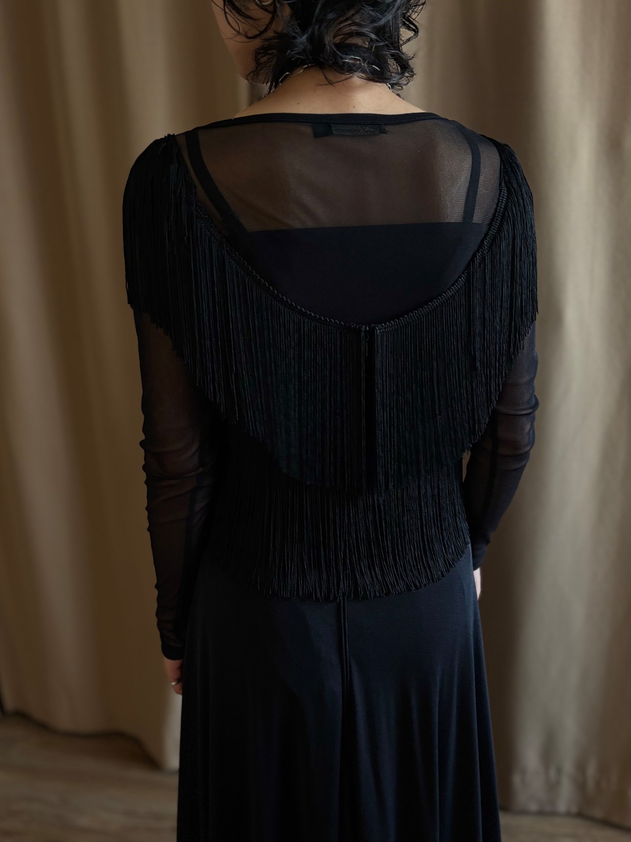 black fringe design import maxi dress-5196-9