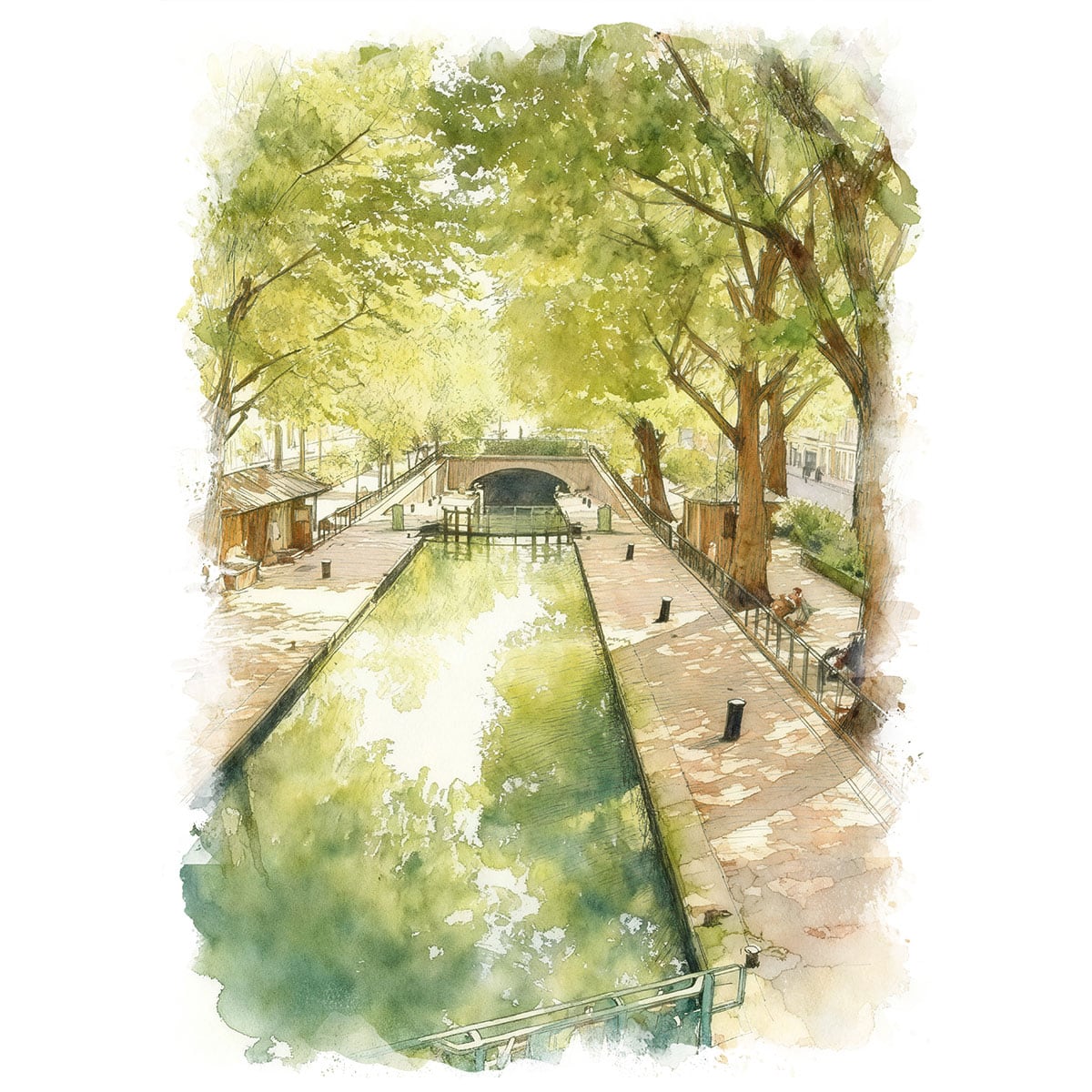 絵画 風景画(街並み) フランス パリ サン・マルタン運河 インテリア